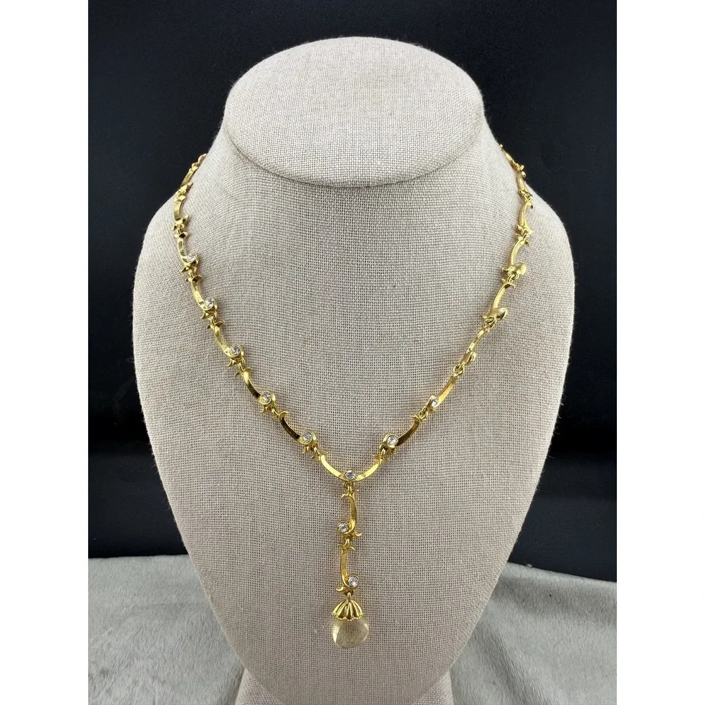 Avon Necklace Gold Tone Rhinestone Y-Drop Adjustable 17